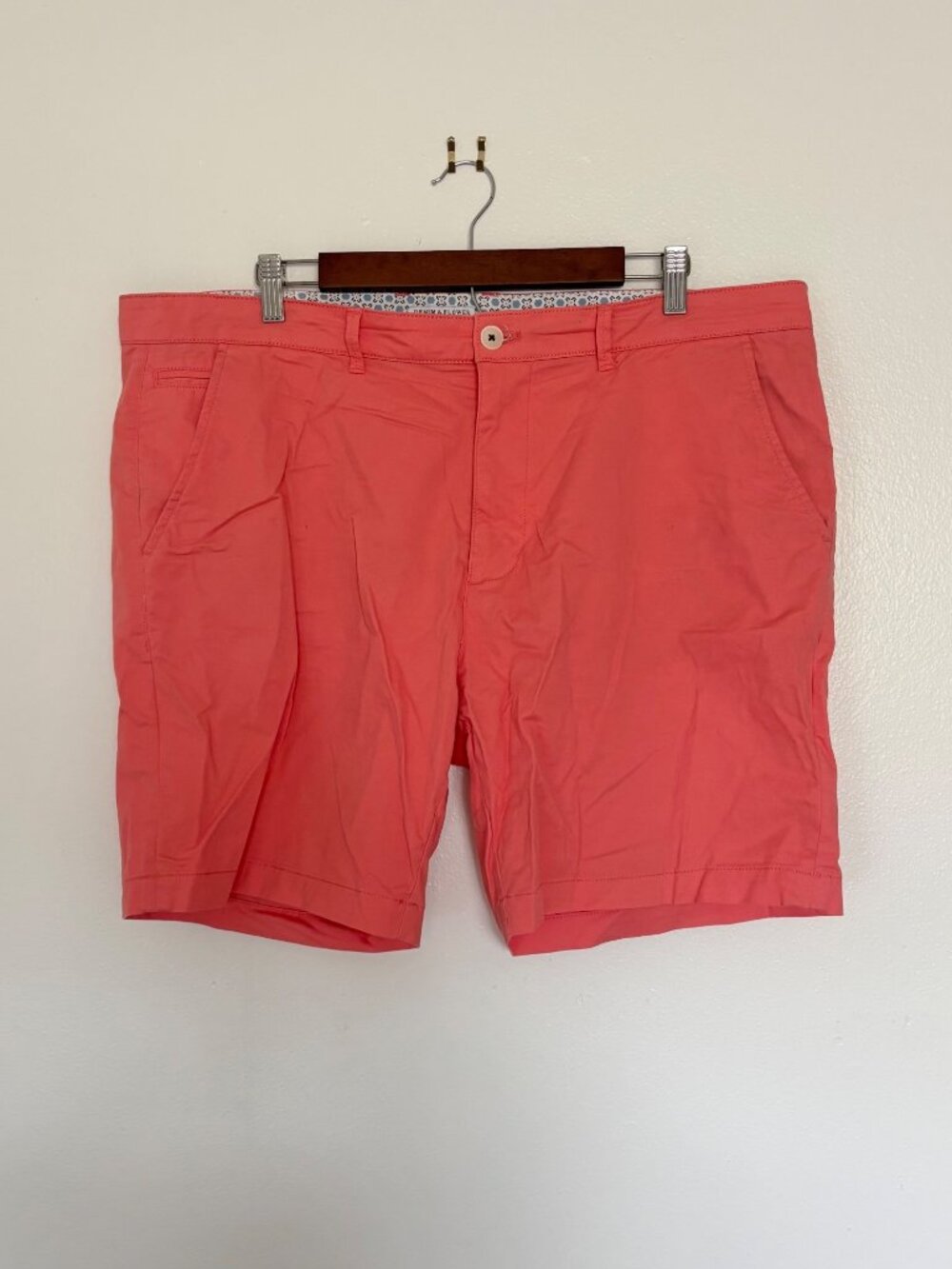 Denim & Flower Ricky Singh Mens Coral Chino Shorts Size 38 Cotton Blend